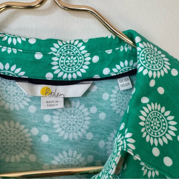 Boden Tie Waist Jersey Shirt Dress Green Floral Sun Geometric Print 6 Pockets - Picture 8 of 9